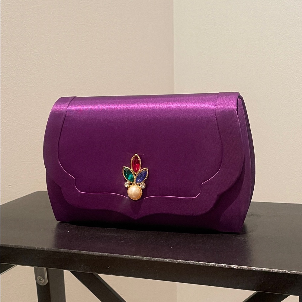 NWOT Elegant Purple Clutch with Jewel Accent